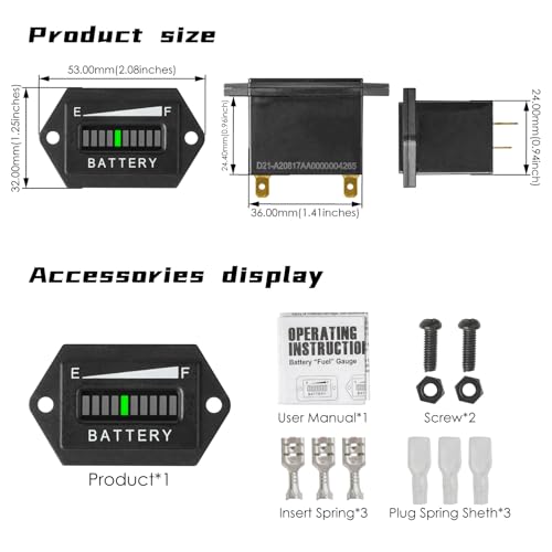 Image of Lead Acid Battery Indicator Meter Gauge /Waterproof Battery Capacity Meter,Universal LCD Digital Battery Discharge Alert,Use for Golf Cart,Fork Lifts,Star Car,EZGO,Yamaha Club Car (36V)
