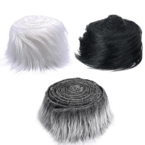 3 PCS White Faux Fur Fabric for Plush Toys - Fluffy Craft Fur DIY Christmas Decoration (White Grey Black)