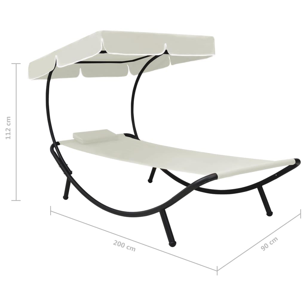 vidaXL Tumbona Doble de Jardín con Toldo y Cojines Asientos Hamaca Balancín Sillón Mobiliario Muebles Decoración Bricolaje Sillas Terraza Blanco Crema