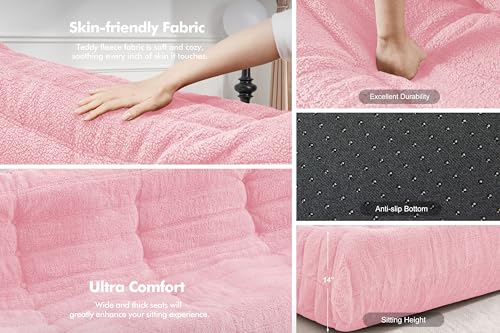 Image of Bean Bag 3-Seater Chair Big Sofa Beanbag Chair for Adults Fireside Chair Bean Bag Lounger with Memory Foam Filled for Home,Apartment or Gaming Venue（Pink Teddy）
