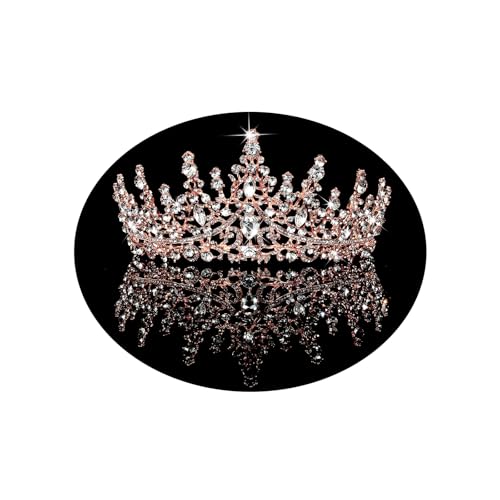 TOBATOBA Crystal Wedding Tiara for Women Rose Gold Crown Royal Queen Headband Metal Princess Bride Quinceanera Headpieces Birthday Prom Pageant Halloween Costume Cosplay