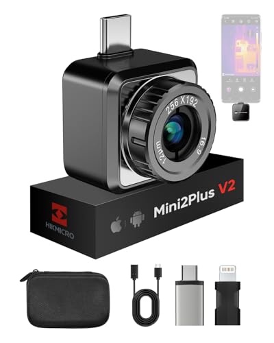 HIKMICRO Cámara térmica Mini2Plus V2 - iOS/Android, cámara termográfica con resolución IR de 256x192, SuperIR 512x384, Enfoque Manual, 25Hz, USB-C/Lightning (soporta iPhone 15/16)