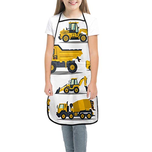 Kids Art Apron For Boys Forklift Crane Excavator Tractor Bulldozer Truck Childrens Apron Boys Chef Apron Girls Waterproof With Pocket For Cooking Baking Painting And Party