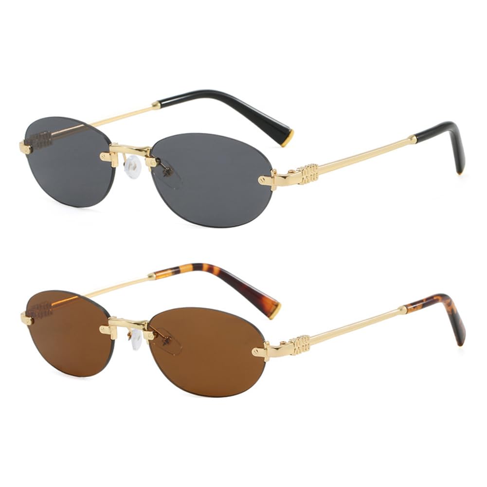 frissin Oval Rimless Sunglasses Womens UV400 Protection Gradient Lenses Gold Metal Temples Luxury Ladies Sun Glasses Minimalist Sunnies Outdoor Street Travel Party Holiday