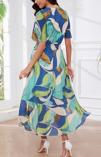 Image of Kormei Womens Short Sleeve Floral Maxi Dress High Low V-Neck Flowy Party Long Dresses