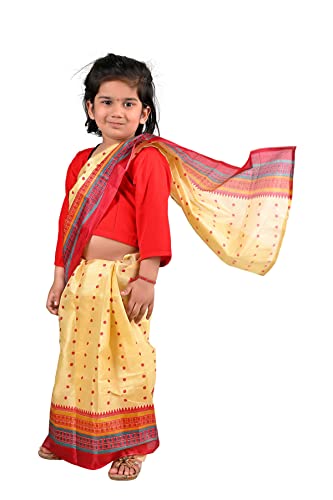 Image of BookMyCostume Bihu Dance Sari Assamese Indian State Kids Fancy Dress Costume for Girls 3-4 Years