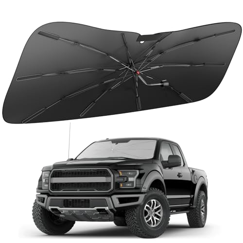 Zanch 2026 Upgraded Windshield Sun Shade Umbrella: Custom Fit for Ford F150 F250 F350 2015-2025 Front Window Sunshade Block UV Rays & Keep Car Cool 1:1 Scan for F150/250/350 No Gaps & No Scratches.