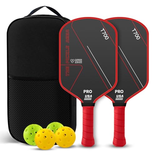 Newsones ピックルボール パドル セット カーボンファイバー T700 軽量 ラケット2本 ボール4個 収納バッグ付き レッド＆ブラックの商品画像（Amazon）