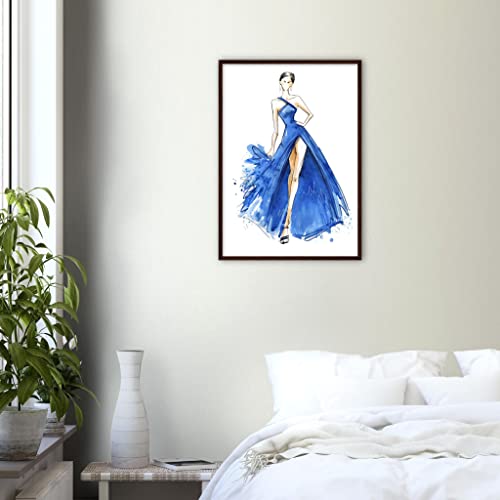 Décoration murale Robe bleue tableau moderne encadré bois 50x70 cm