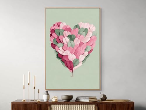 Tableau abstrait en forme de cœur œuvre d'art poétique rose verte
