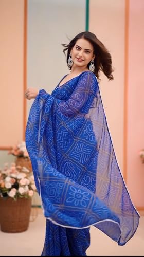 Image of HMP Fashion Women's Georgette Bandhani Printed Ready To Wear Sari One Minute Saree With Unstitched Blouse Piece