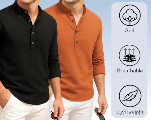 Image of DEELMO Combo of Men's Cotton Blend Solid Regular Fit Full Sleeve Short Kurta | Men's Trendy Short Kurta Pack of 2