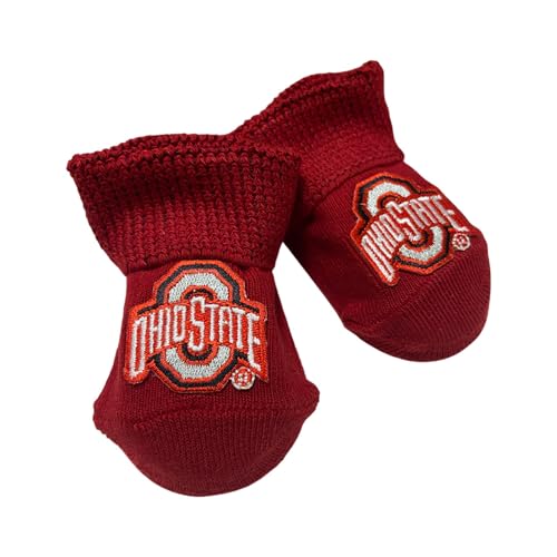 Two Feet Ahead NCAA Newborn Infant Booties with Gift Box, Ohio State Buckeyes, Solid