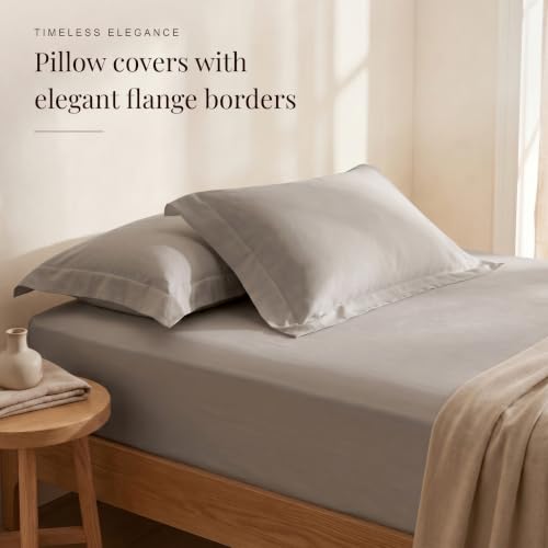 Image of Huesland 300 TC Premium 100% Pure Cotton Luxe Soft Touch Fitted Single Size Bedsheet Cotton with 2 Pillow Covers | Vintage Khaki | 36 x 78 Inches