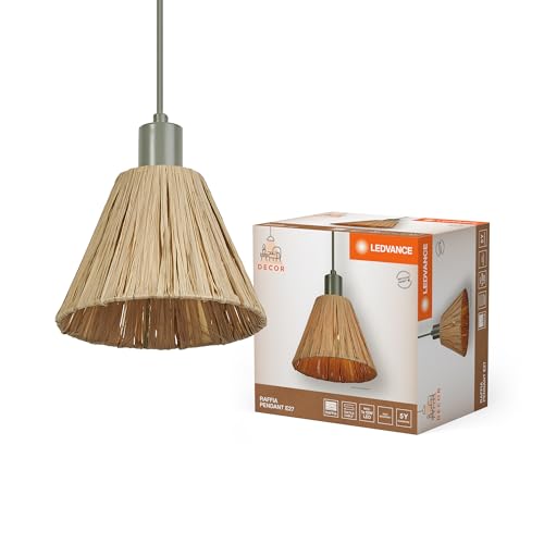 LEDVANCE Lámpara colgante Decor Raffia verde-marrón de rafia y metal, E27, 200 mm de diámetro, pantalla de material reciclado, sostenible gracias a una fuente de luz reemplazable, fácil de instalar