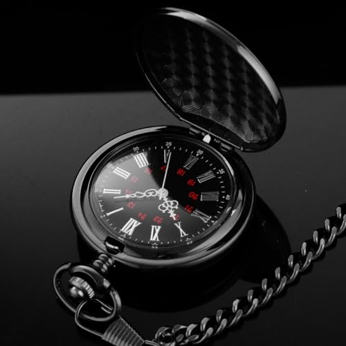 CUSTCH Relógio de bolso de quartzo preto gravado com padrão vintage, numerais arábicos, mostrador co