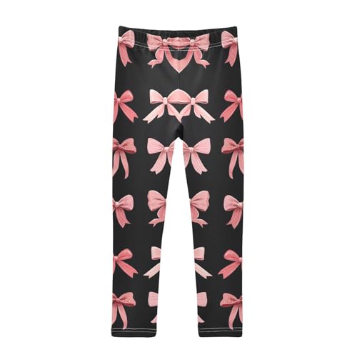 Pink Bowknot Tie Girls Leggings Ultra Soft Compression Yoga Gym Pants for Kids 4-10T