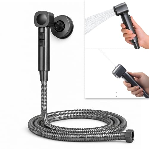 Image of Robustt Health Faucet for Toilet with 1.2m Hose | with Adhesive Wall Mount Holder |2 Flow Modes | Jet Spray Pipe for Toilet with Stream & Rain Settings, - Chrome Finish Bathroom Faucet