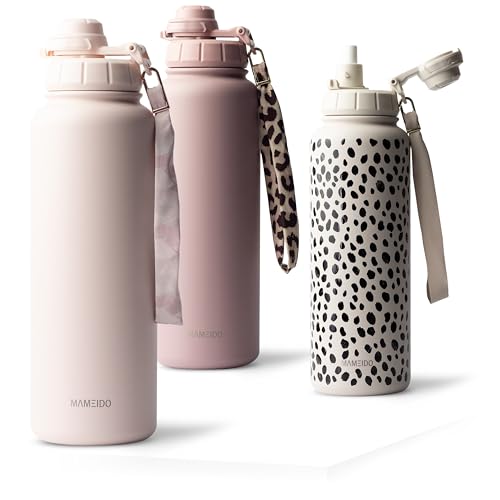 MAMEIDO Gourde Isotherme avec paille 500 ml, Bouteille Isotherme inox sans BPA, Gourde étanche & Poignée de Transport, Water Bottle (Blush Kissed)