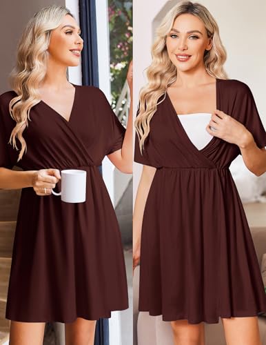 Image of Ekouaer 3 in 1 Labor and Delivery Gown for Hospital Short Sleeve Maternity Nursing Dress Nightgown Postpartum Sleepwear