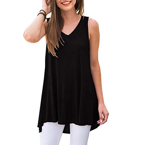 Awuliffan Women's Summer Sleeveless V-Neck T-Shirt Tunic Tops Blouse Shirts (Black,Large) #TOP10