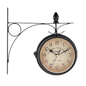 Dyna-Living Vintage Double Sided Wall Clock Wall-Mounted 4.7-inch Retro Train Station Clock Classic Wrought Iron Two Faces Wall Hanging Clock for Indoor Living Room Bedroom