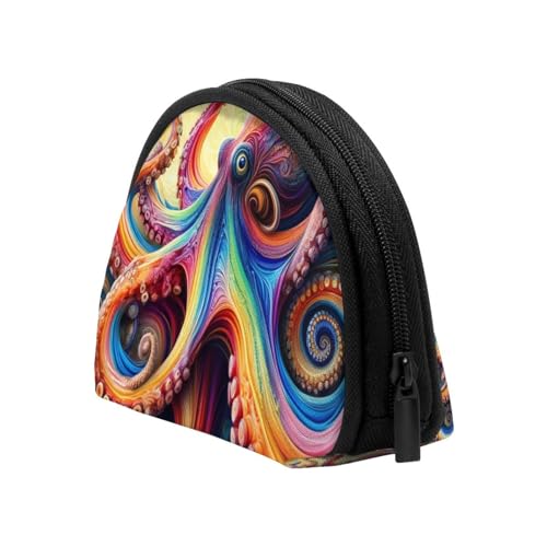 Portable Coin Purse Inkfish-Colorful-Tentacles Mini Zippered Money Pouch Card Holder4