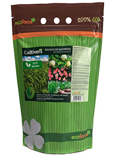 CULTIVERS Sulfato de Magnesio de 5 kg. Abono Universal ecológico 100% Natural. Favorece el Crecimiento de Cultivos, Jardines y Plantas de Interior. Fertilizante de Magnesio Alta solubilidad