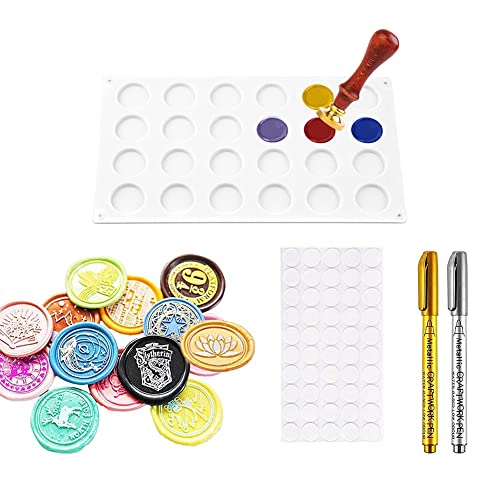 Griwiuiowe Esterilla artesanal de silicona para sello de sellado, kit de sello de tampón sellador en un 24 cavidades y bolígrafo sello de herramienta para bodas DIY