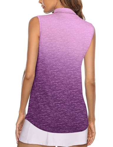 Image of Koscacy Women's Sleeveless Golf Tennis Polo Shirts Zip Up Dry Fit Workout Tank Tops Athletic Shirt