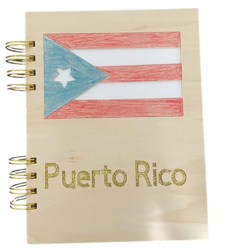 Handmade Wooden Spiral Journal with Removable Dividers and Pockets, 150 Sheets (Puerto Rico 1)