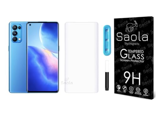 Image of Saola Curved UV Tempered Glass For Oppo Reno 5 Pro. Comes With UV Light & Glue For Finest Pasting. Edge To Edge Protection With Case Friendly Fit. (Pack Of 1)