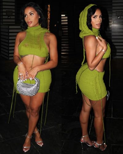 Image of Women Knitted Hoodie Sweater Vest Sexy Sleeveless Hollow Out Hooded Crop Top Streetwear Rave Oufit