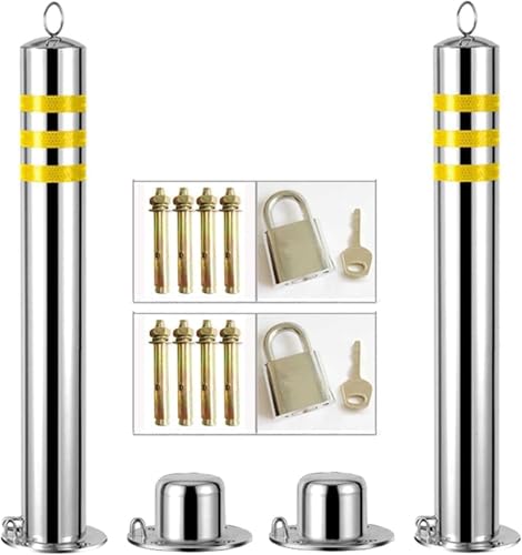 Bolardos de entrada de acero inoxidable, juego de 2 postes de seguridad reflectantes, resistentes al óxido, barreras de estacionamiento, fácil de instalar, control de tráfico para una mayor protección