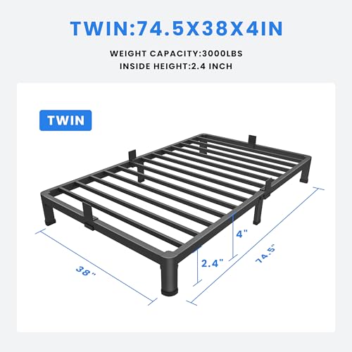 MAF 4 Inch Twin Metal Platform Bed Frame with Round Corner Legs, 3000 LBS Heavy Duty Steel Slats Support, Noise Free, No Box Spring Needed, Easy Assembly