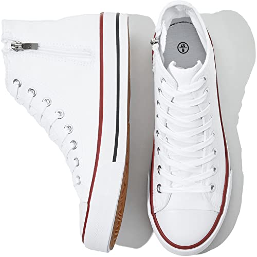Hypocrute Women's High Top Canvas Sneakers Black And White Canvas Shoes With Zipper Casual Walking Shoes For Women(White,Us10) #TOP16