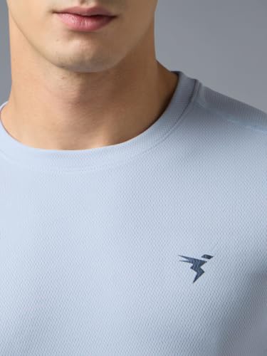 Image of TECHNOSPORT Men's Solid Slim Fit Round Neck T-Shirt TECHNOCOOL+ Half Sleeve Slip On Polyester for Gym Running Workout UPF50+ Anti Odour
