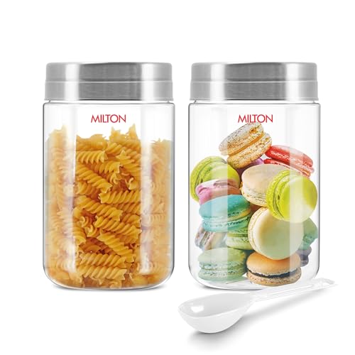Image of MILTON Steel Seal 1000 Airtight Food Grade Modular Plastic Container | BPA Free, Stackable & Transparent | Wide Mouth with See-Through Lid | Ideal for Cereals, Pulses, Spices, Set of 2, 1000 ml each