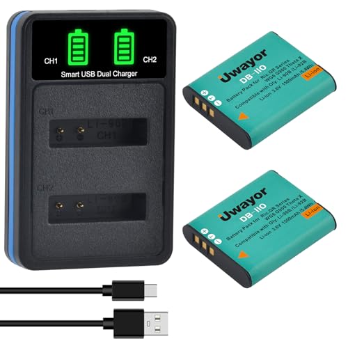 Uwayor Pack de 2 baterías y cargador Li-92B para Olympus Tough TG-7, TG-6, TG-5, SH-1, Tough TG-1 iHS, TG-2 iHS, TG-3, TG-4, SH50 iHS, SH60, para Ricoh GR III, GR IIIX (DB-110)