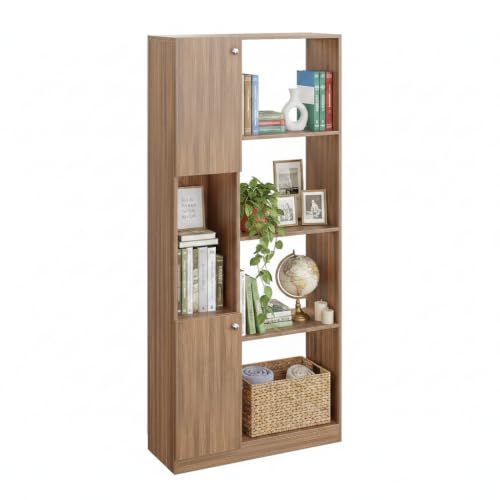 Image of FURNEASER Bookaura Wooden Bookshelf with Doors, Multipurpose Bookcase Storage Organizer for Living Room Modern Wooden Book Shelf Cabinet, Display Rack for Books & Decor (Exotic Teak)