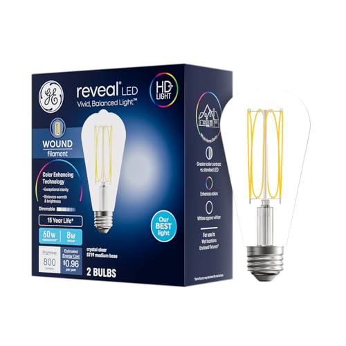 GE Reveal HD+ ST19 Vintage Edison Light Bulbs 60W 2 Pack