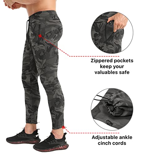 Brokig Mens Ankle Cords Workout Jogger Pants, Slim Fit Gym Joggers Athletic Sweatpants For Men With Zipper Pockets (Medium, Camo Green) #TOP1