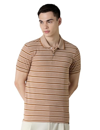 Image of Amazon Brand - Symbol Men Cotton Rich Textured Striper Polo Tshirts | Collar Striped Tshirts | Half Sleeves - Regular Fit (Available in Plus Sizes)