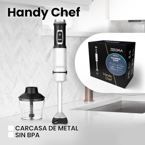 ZEEGMA Batidora de mano Handy Chef 5 en 1 multifuncional de 1500 W, juego de boquillas: batidora, gancho para mezclar, procesador de alimentos de 0,6 l, recipiente de 0,8 l, modo turbo - imagen 8