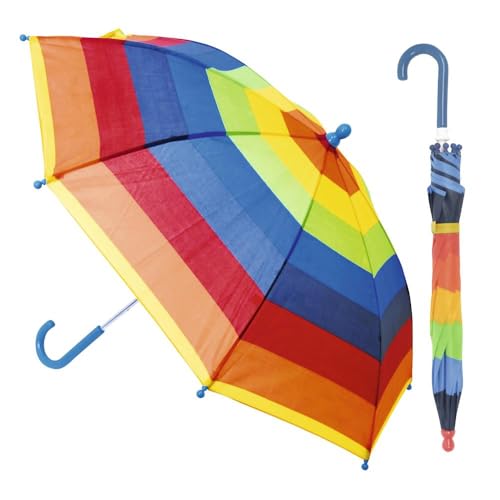Paraguas para niños y niñas rosa con diseño de rayas de arco iris y 8 paneles