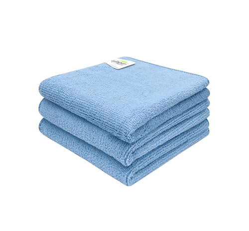 Image of SOFTSPUN Microfiber Cleaning Cloths, 3pcs 30x30cms 340GSM Sky Blue! Highly Absorbent, Lint and Streak Free, Multi -Purpose Wash Cloth for Kitchen, Car, Window, Stainless Steel, Silverware.