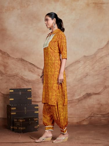 Image of EthnicJunction Women's Cotton Blend Embroidered Salwar Suit Set