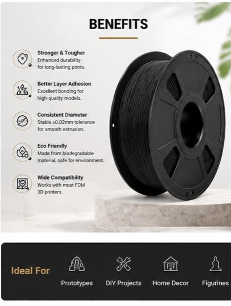 Image of PLA 3D Printer Filament 1.75mm, 1kg Spool (2.2 lbs) - UV /Heat /Weather Resistant, Strong Layer Bonding, Smooth Printing, Low Odor, Outdoor Functional Prototypes, FDM Compatible (Black, 200 Gram)