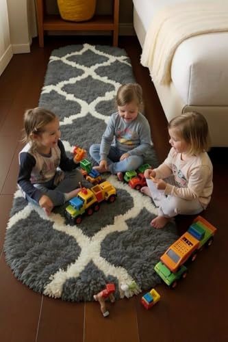 Image of Fluffy Silky Micro Fiber Polyster Carpet /Runner for Bedroom, Study Room, Playing Room, Guest Room ETC. 3x5 feet Feet, (Grey and Ivory M II)
