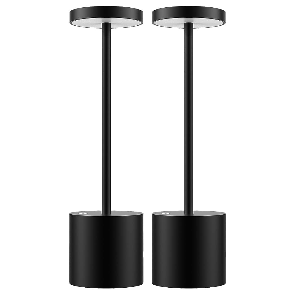Kabellose Tischlampe 2er set, LED Tischlampe Akku, Metall Schwarz, Geeignet für Restaurants, Zum Gebrauch im Freien und in geschlossenen Räumen